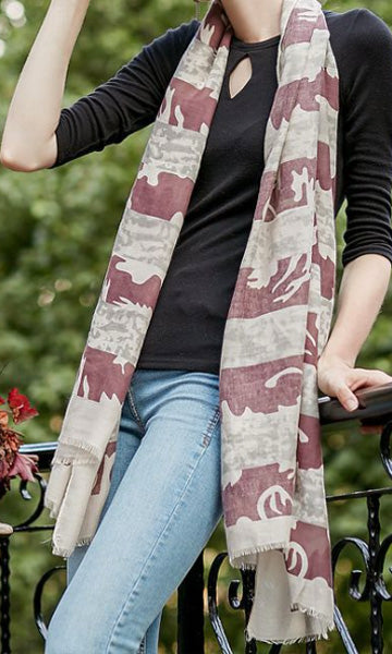 L16SS Beige and Maroon Stripe Scarf (Pack)