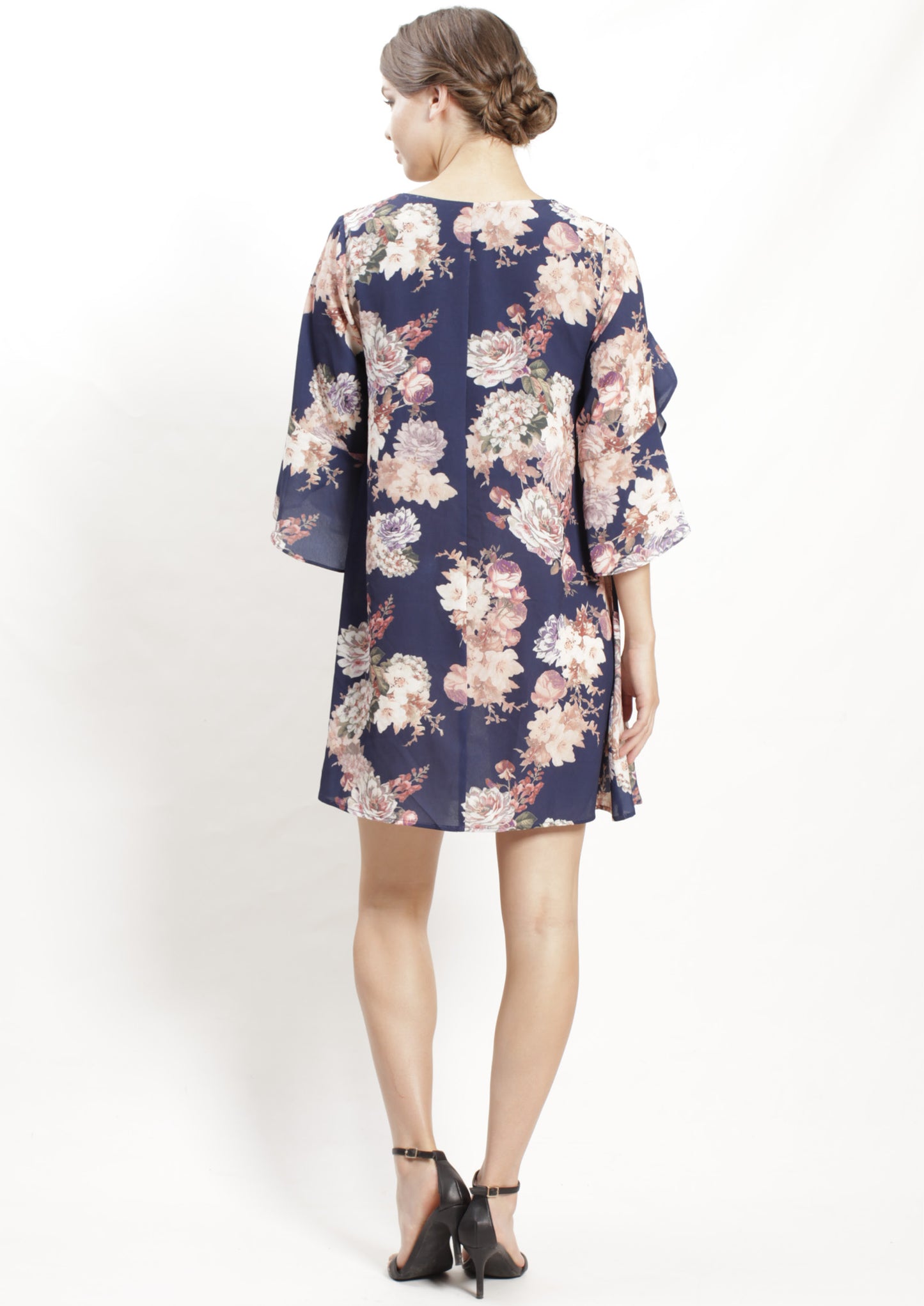 RV0998-6NC Floral Print Ruffle Sleeve Dress (Pack)
