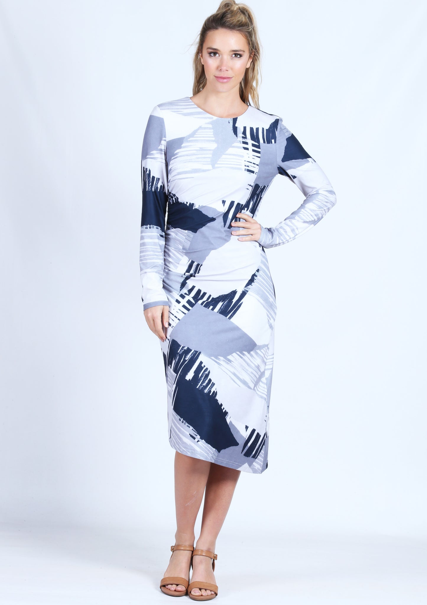WA0158TB Printed Long Sleeve Dress (Pack)