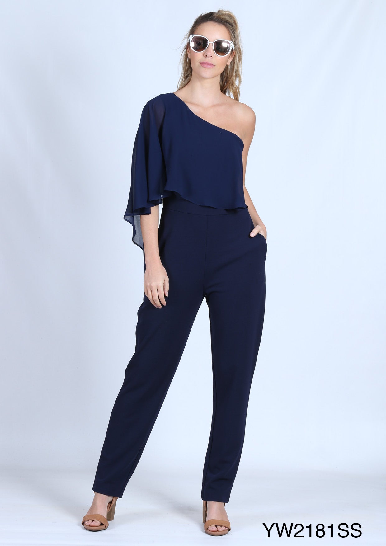 YW2181SS One Shoulder Jumpsuit (Pack)