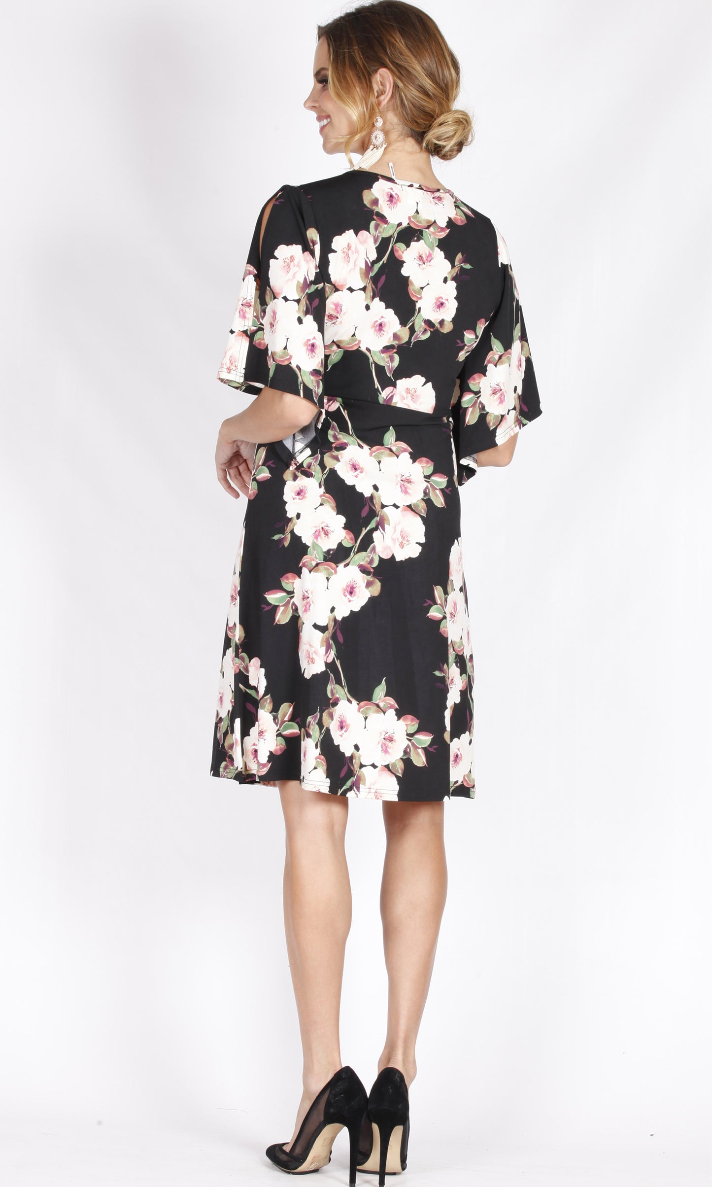 BD105314-29TB Bell Sleeve Floral Wrap Style Dress (Pack)