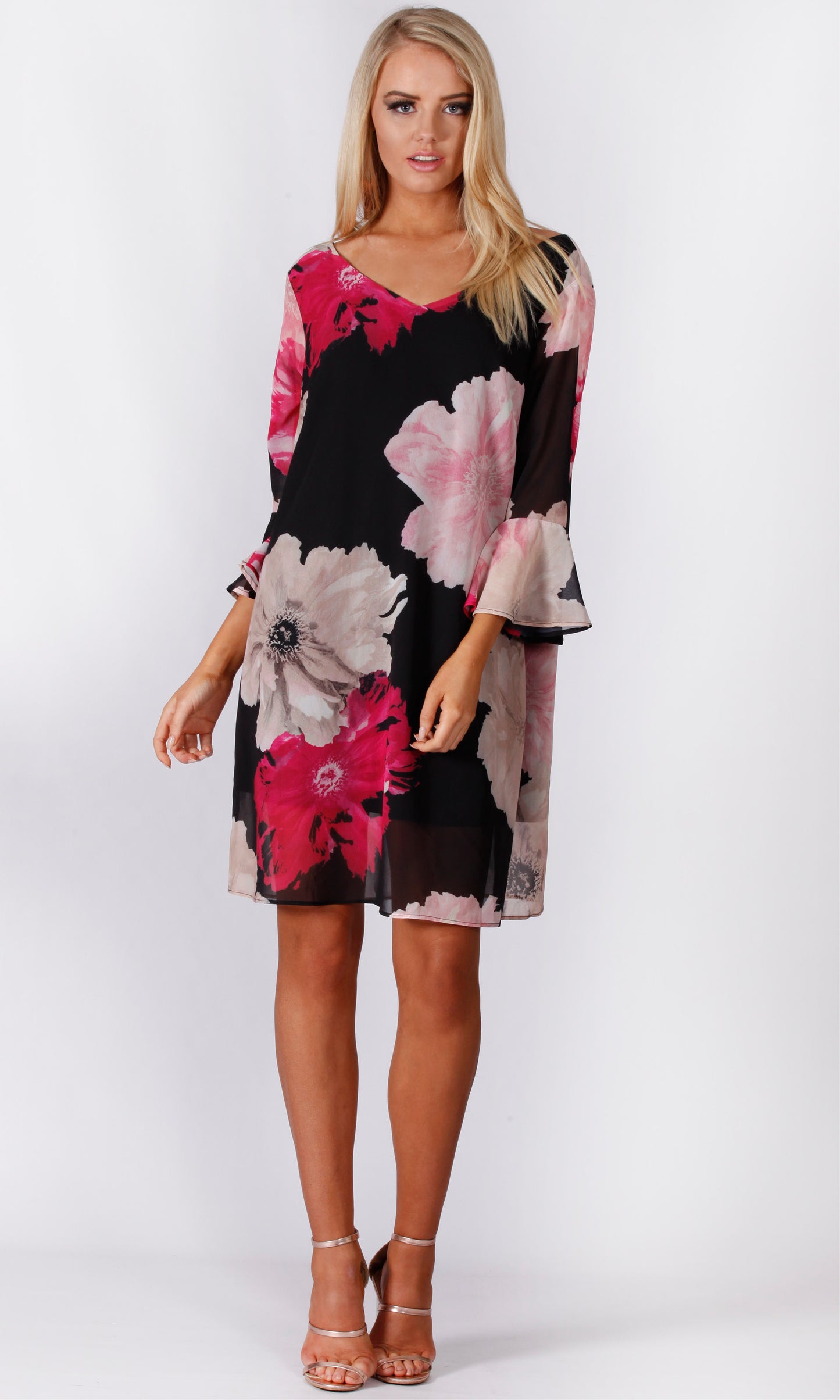 Bell Sleeves Floral Shift Dress