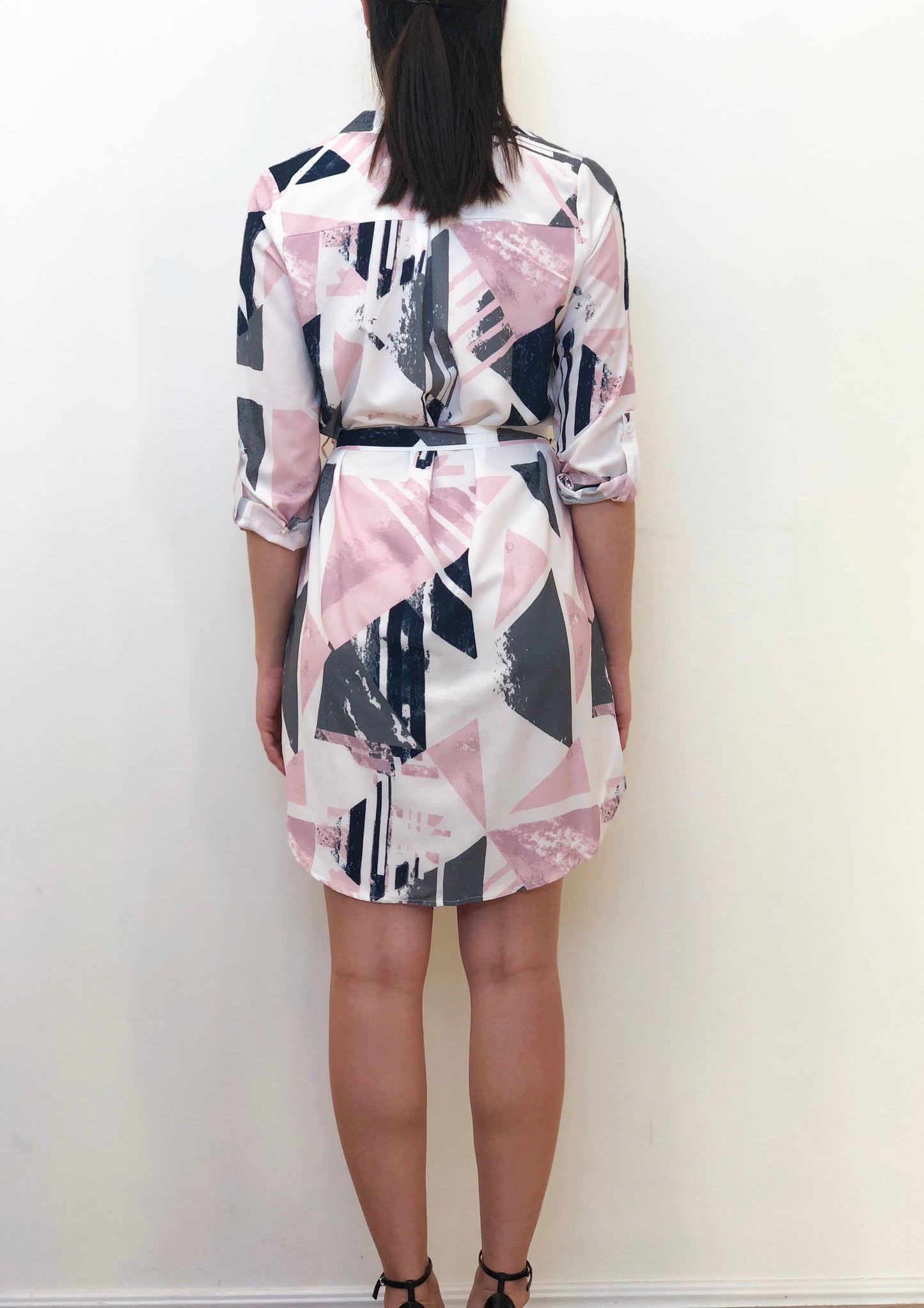 RV0156-20SS Pastel Abstract Johnny  Collar Dress(Pack)