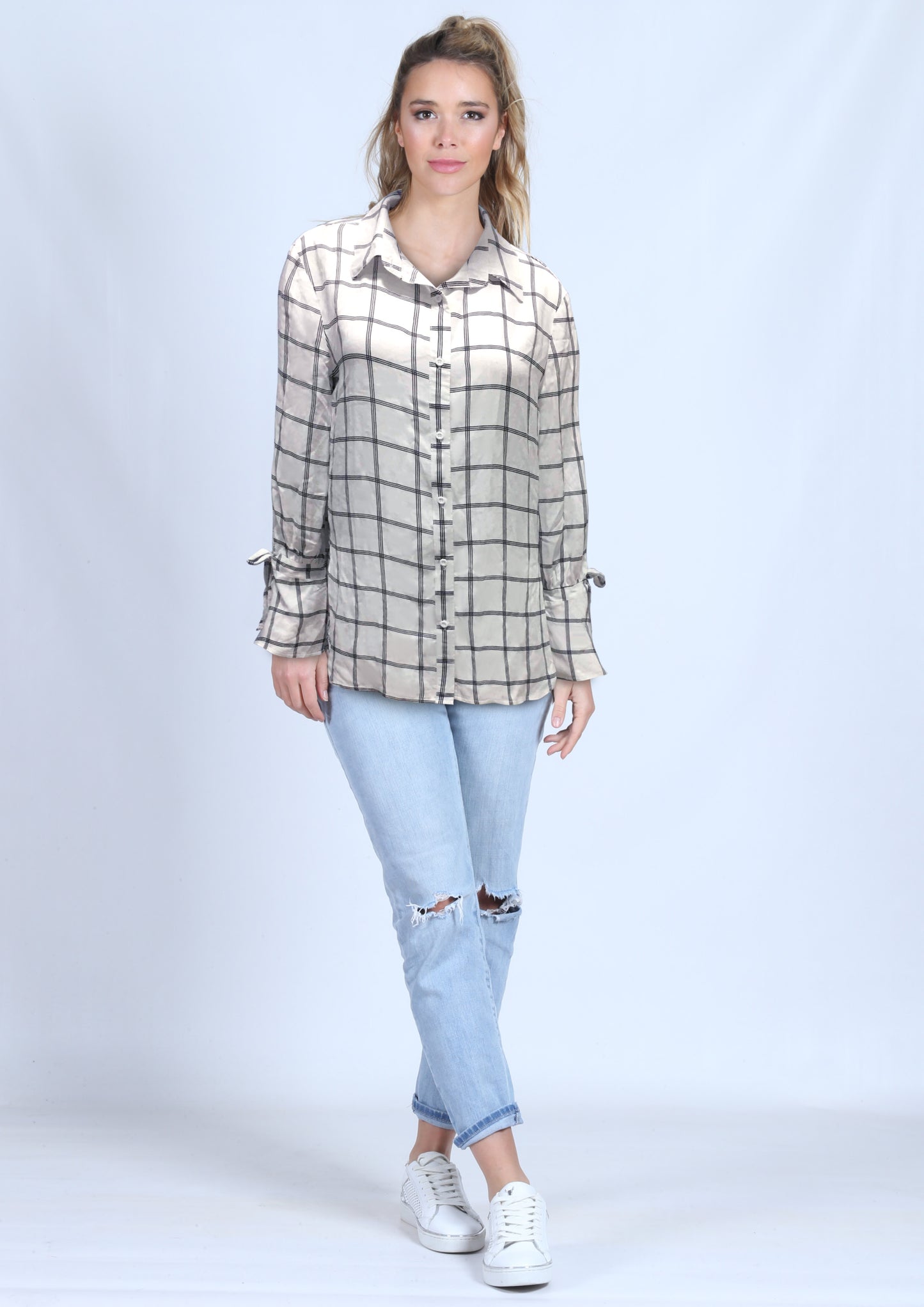 YW1724-1SS Button Up Top With Tie Sleeves (Pack)