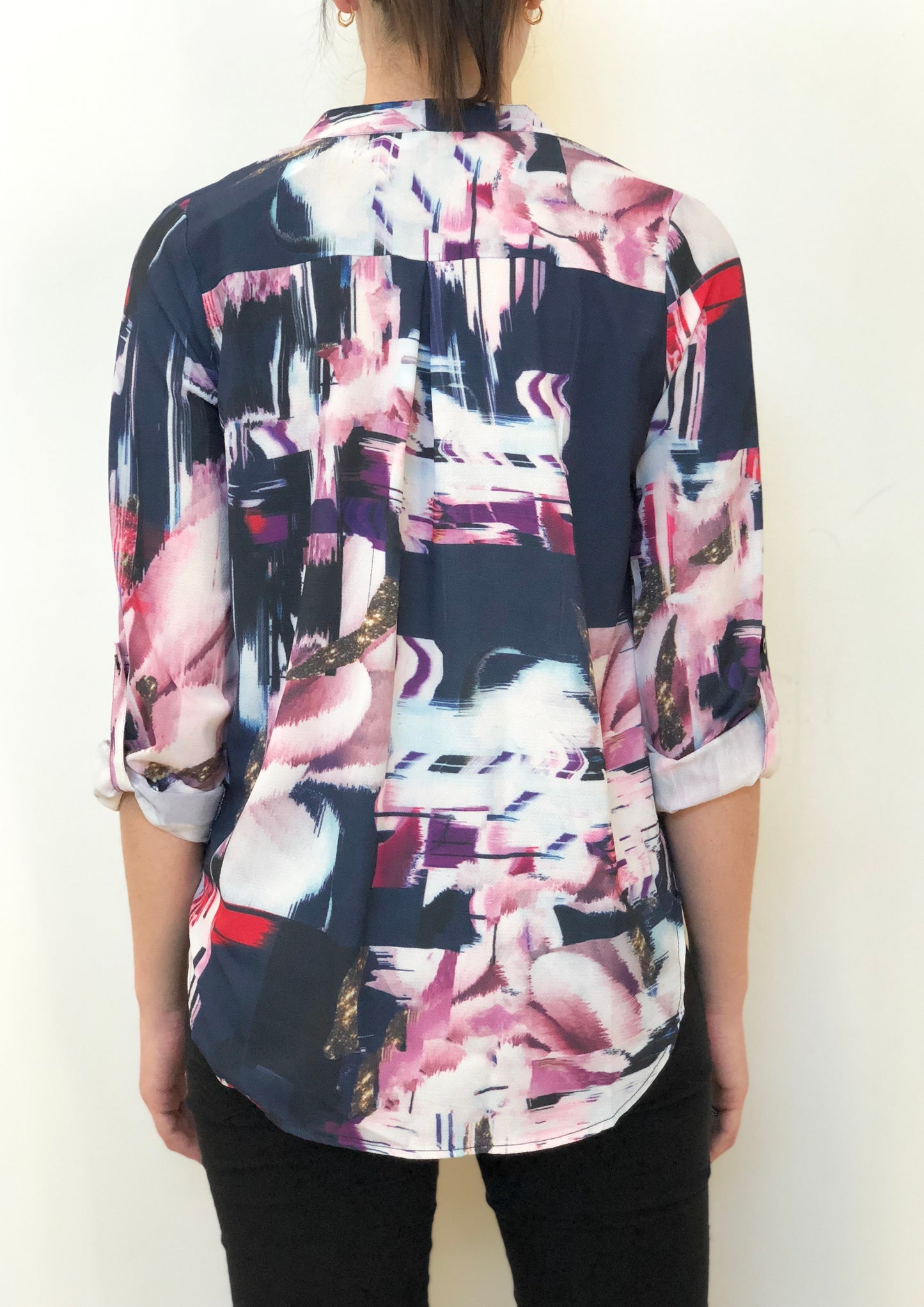 HS13021-153SS Abstract Printed Johny Collar Top  (Pack)