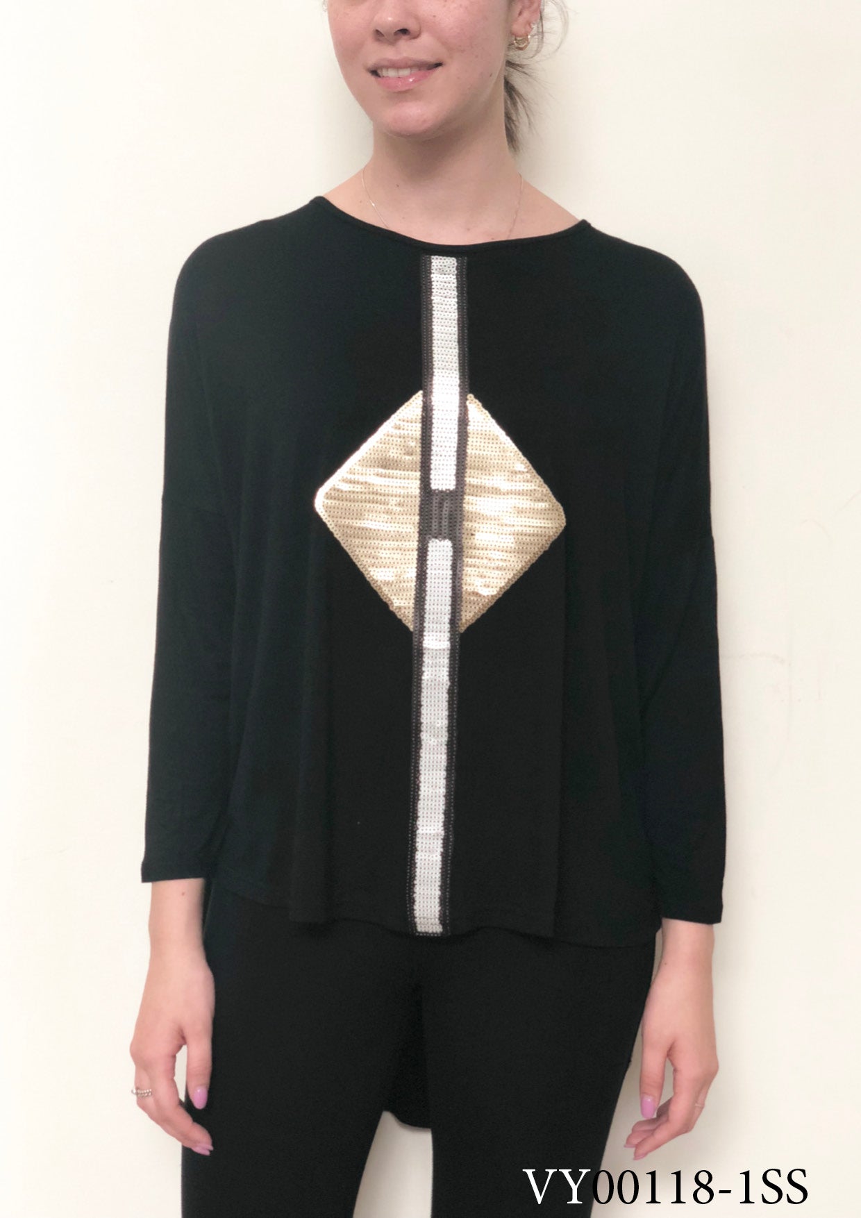 VY00118-1SS Silver And Gold Detailed Long Sleeve Top (Pack)