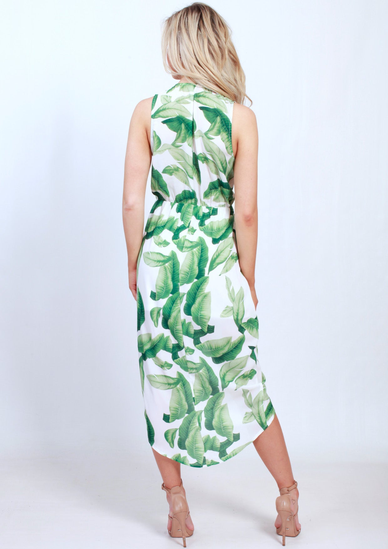 VY00213-1SS Tie Front Leaf Printed Dress (Pack)
