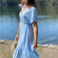 LA0570-1SS Sky Blue Floral Dress(Pack) New Arrival