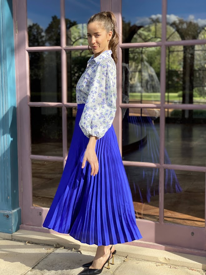 Electric blue cheap pleated skirt