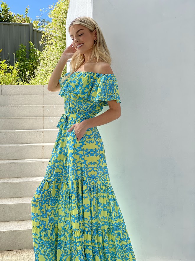 XW20558SS Ruffle Off-Shoulder Maxi Dress - More Colours Available