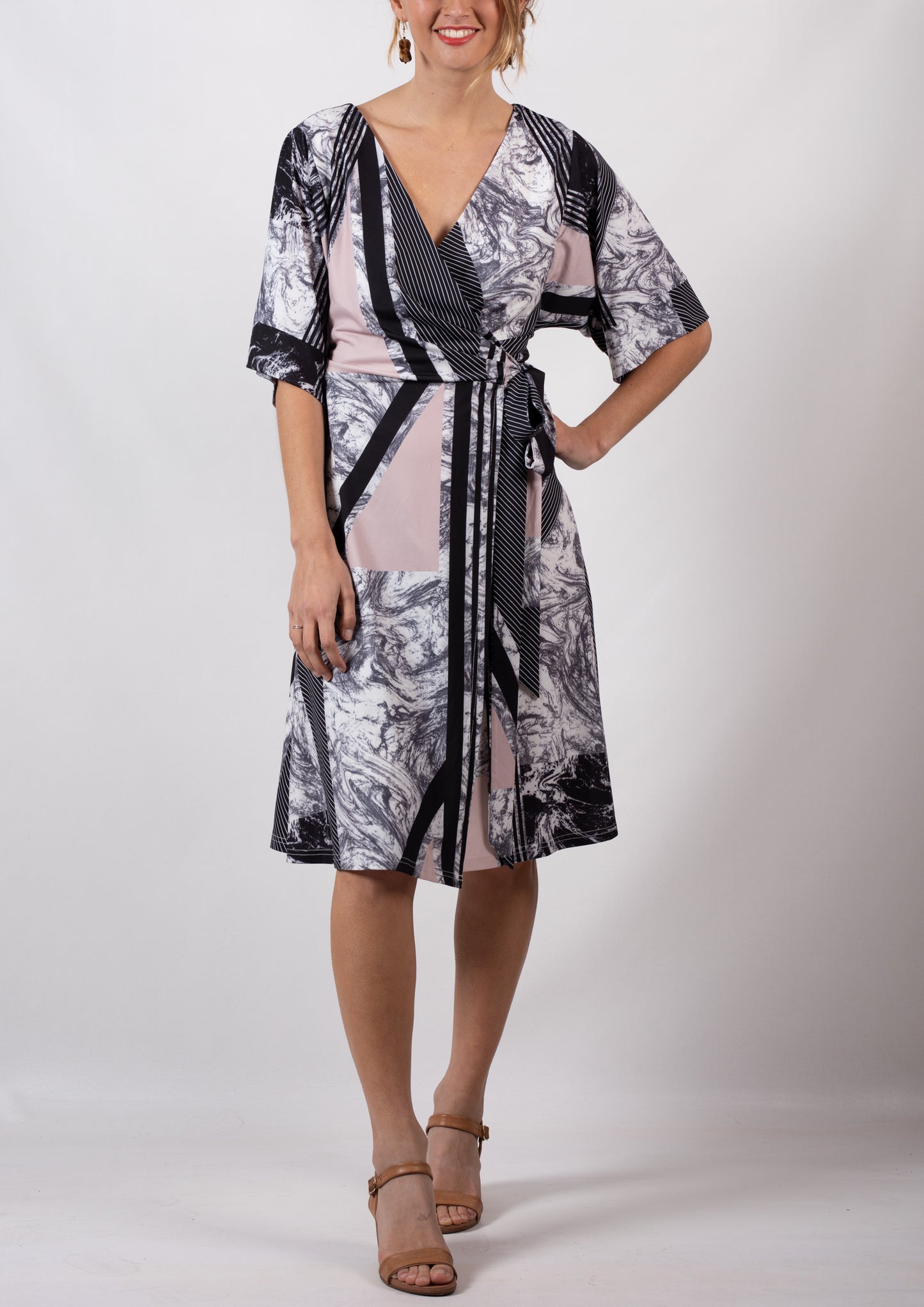 TG2503-7TB Pink Marble Wrap Dress (Pack)
