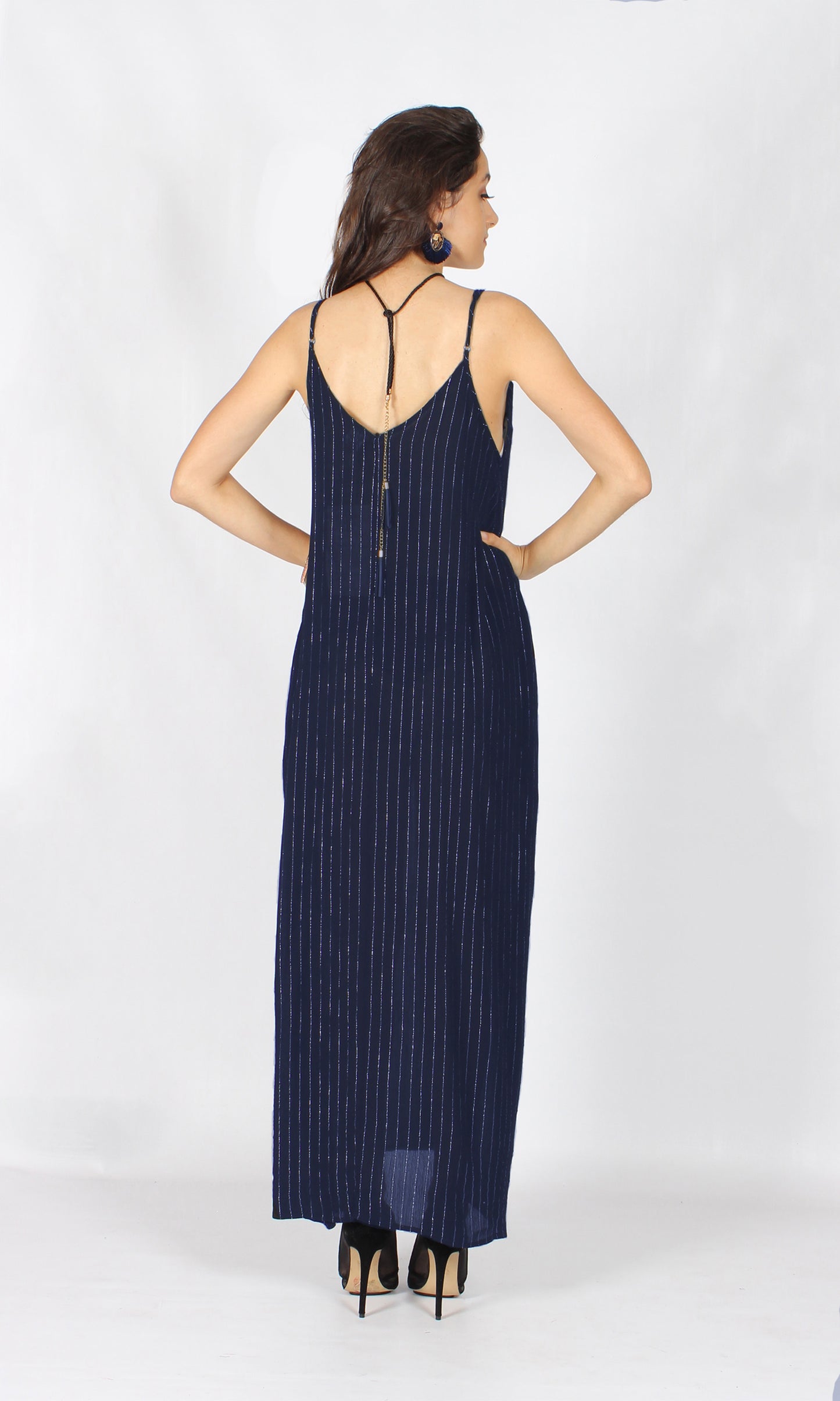 YS1788SS LUREX NAVY MAXI DRESS (Pack)