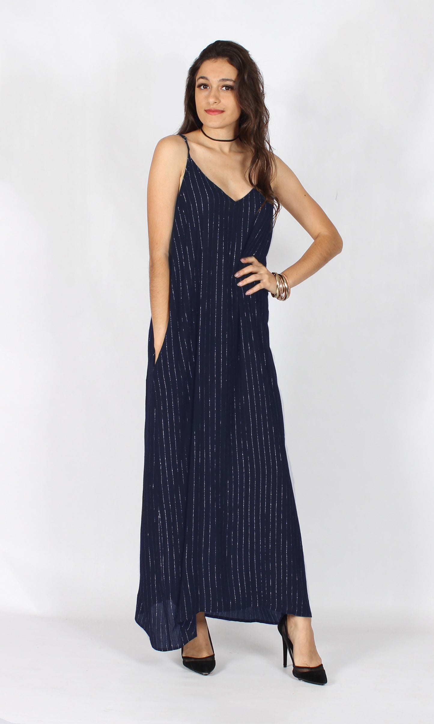 YS1788SS LUREX NAVY MAXI DRESS (Pack)