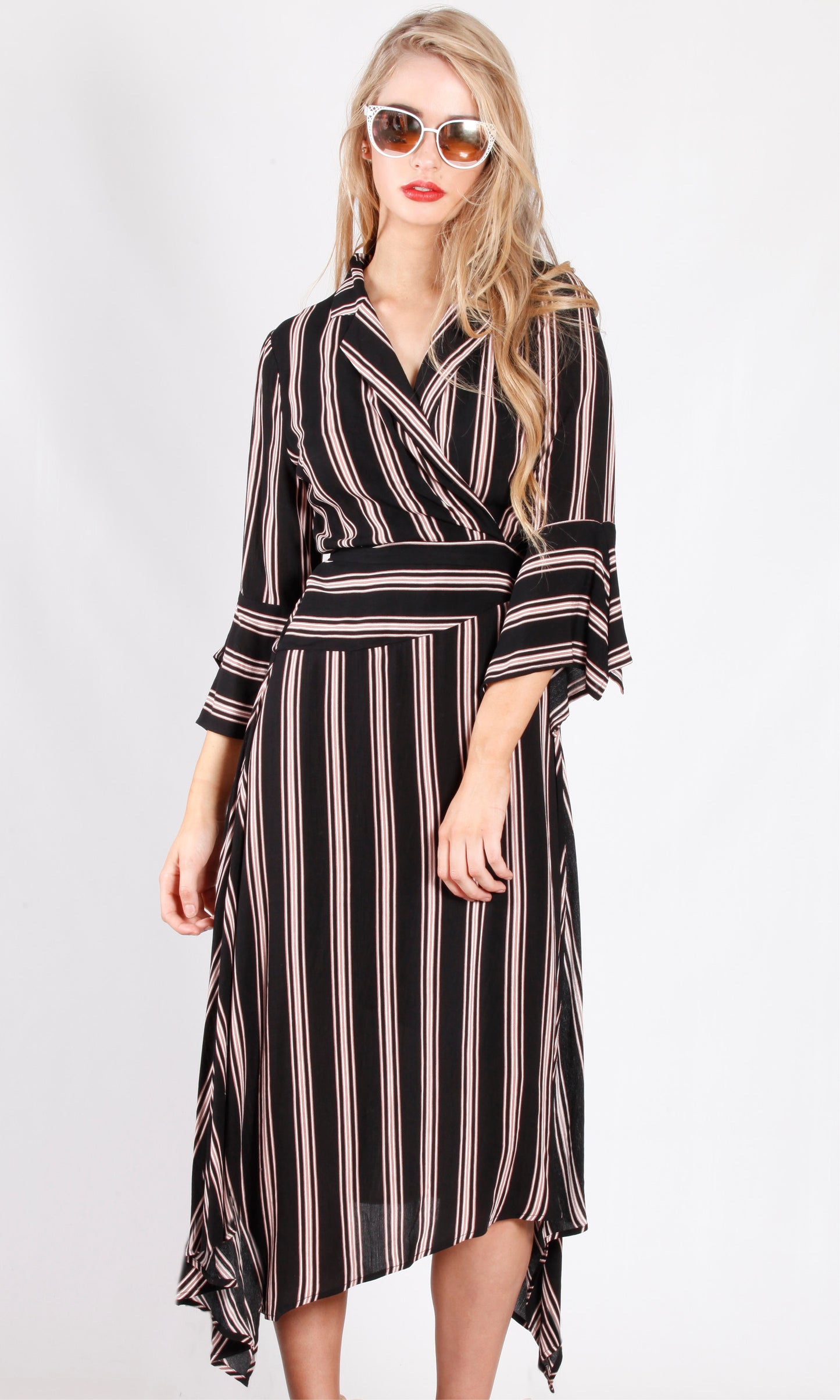YW2051SS Striped Wrap Maxi Dress (Pack)