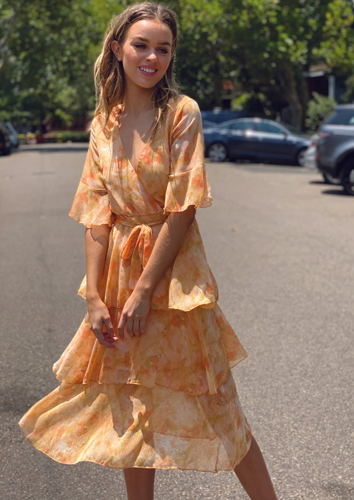 LA0211-3SS Orange Floral Dress (Pack)