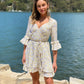LA0905-1SS Floral Puff Sleeves V-Neck Dress