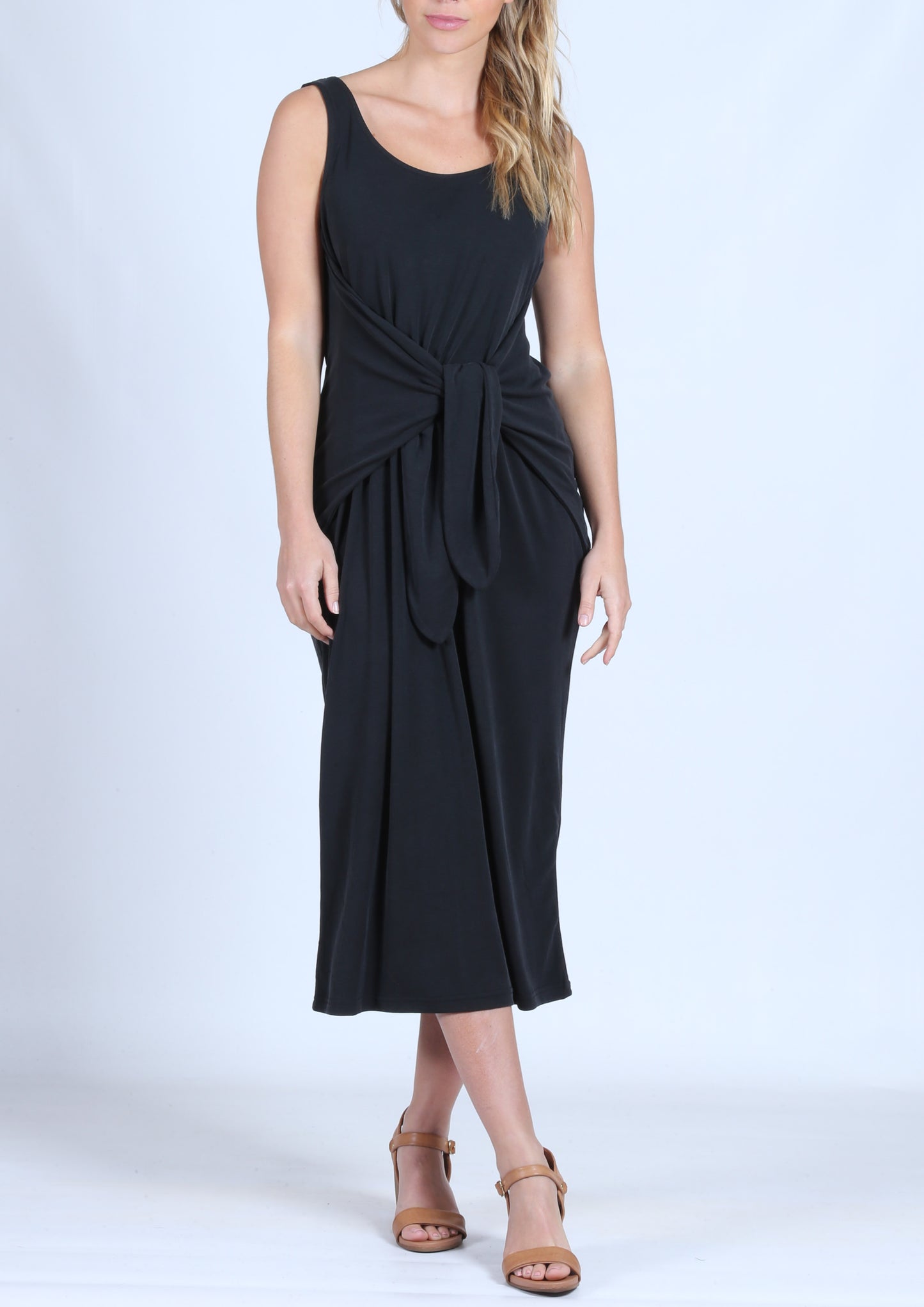 YW2182SS Tie Front Sleeveless Long Dress (Pack)
