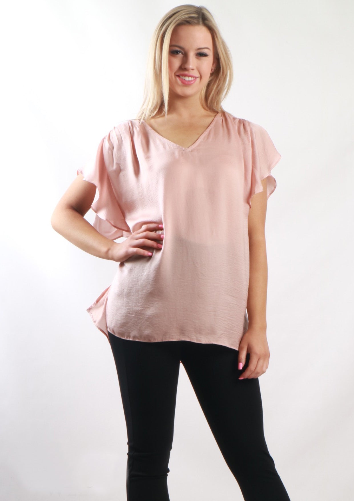 YW2253SS Ruffle Sleeve V-Neck Top (Pack)