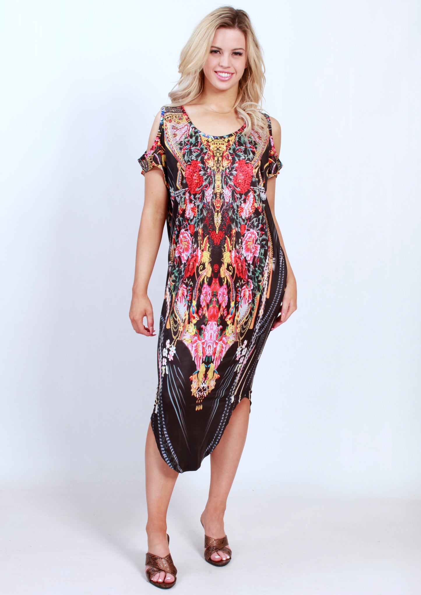 CH1070-57SS Dark Floral Cold Shoulder Tunic (Pack)